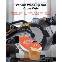 VEVOR Circular Saw Blade, 10 inch Diameter, 24 Sharp Alloy Teeth, 5/8 inch Arbor, Fine Finish, Wood Cutting Blade for