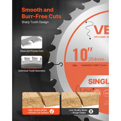 VEVOR Circular Saw Blade, 10 inch Diameter, 24 Sharp Alloy Teeth, 5/8 inch Arbor, Fine Finish, Wood Cutting Blade for