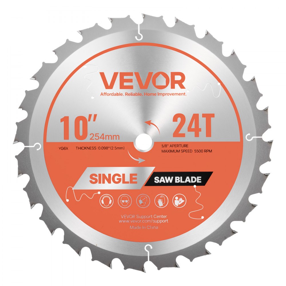 VEVOR Circular Saw Blade, 10 inch Diameter, 24 Sharp Alloy Teeth, 5/8 inch Arbor, Fine Finish, Wood Cutting Blade for