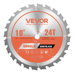 VEVOR Circular Saw Blade, 10 inch Diameter, 24 Sharp Alloy Teeth, 5/8 inch Arbor, Fine Finish, Wood Cutting Blade for