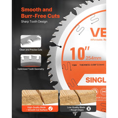 VEVOR Circular Saw Blade, 10 inch Diameter, 50 Sharp Alloy Teeth, 5/8 inch Arbor, Fine Finish, Wood Cutting Blade for