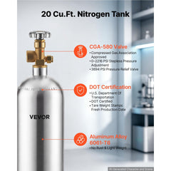VEVOR 20 Cu. Ft DOT Nitrogen Cylinder Aluminum Alloy Air Tank (Ships Empty), High-Strength Aluminum Alloy 6061-T6