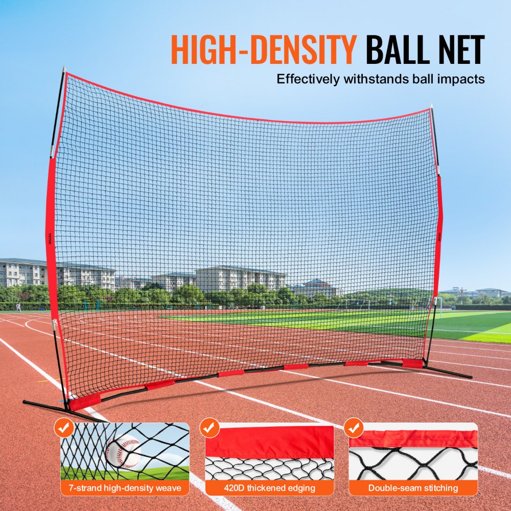 VEVOR Barricade Backstop Net, 16x10 ft Ball Sports Barrier Netting, Portable Practice Equipment with Carry Bag