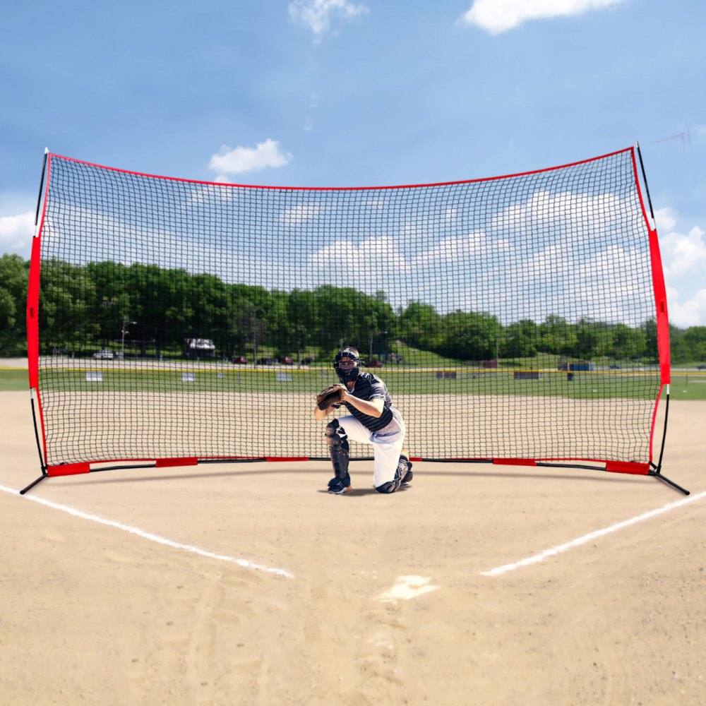 VEVOR Barricade Backstop Net, 16x10 ft Ball Sports Barrier Netting, Portable Practice Equipment with Carry Bag