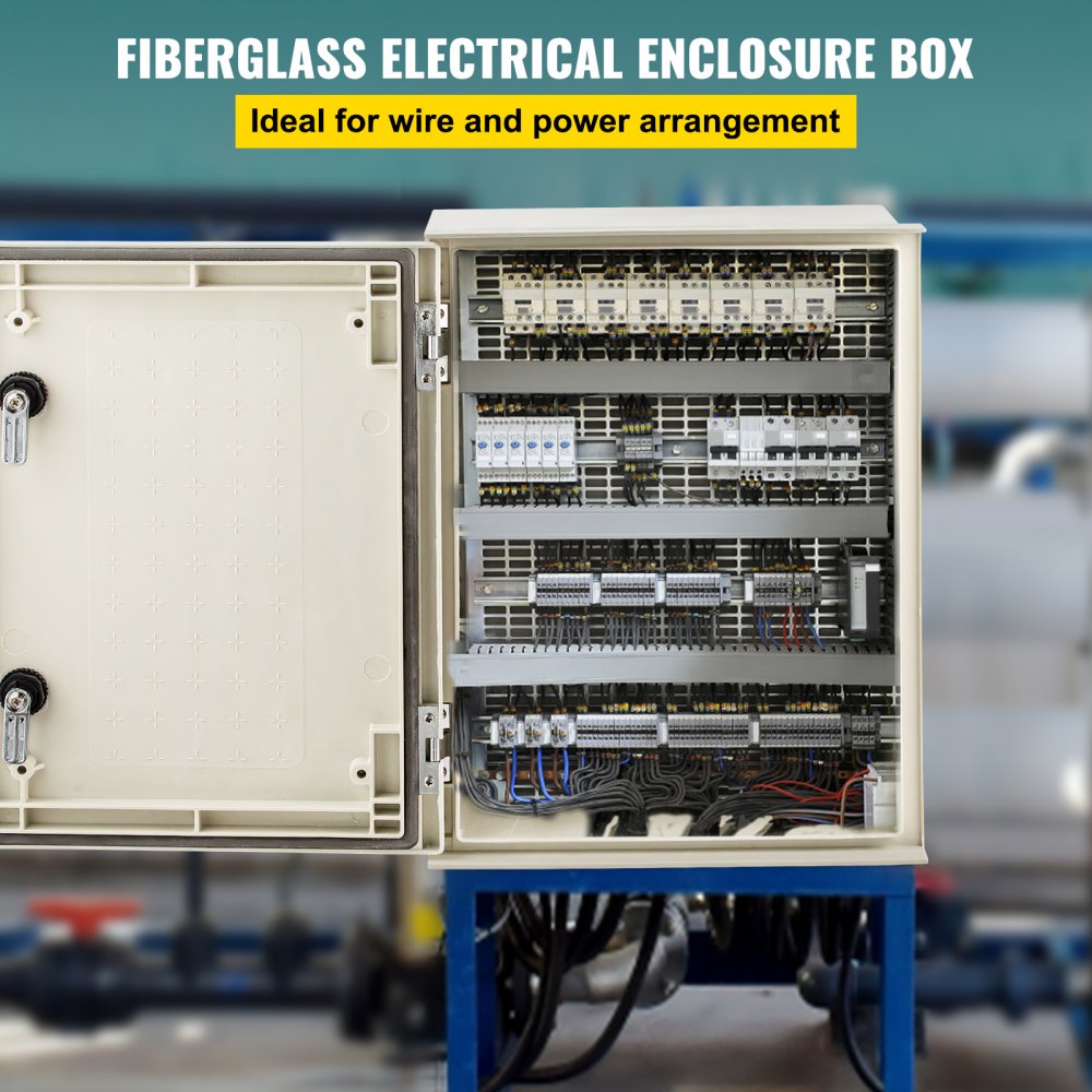 VEVOR NEMA Steel Enclosure, 16 x 12 x 8'' NEMA 4X Fiberglass Electrical Box, IP66 Waterproof & Dustproof