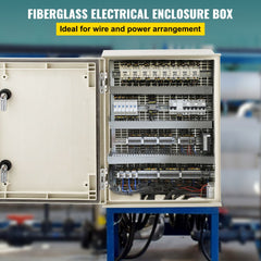 VEVOR NEMA Steel Enclosure, 16 x 12 x 8'' NEMA 4X Fiberglass Electrical Box, IP66 Waterproof & Dustproof
