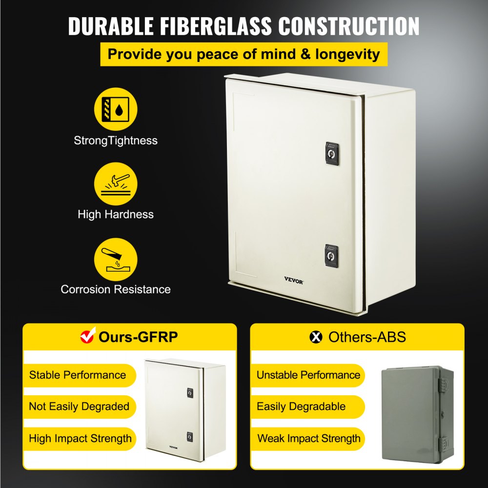 VEVOR NEMA Steel Enclosure, 16 x 12 x 8'' NEMA 4X Fiberglass Electrical Box, IP66 Waterproof & Dustproof