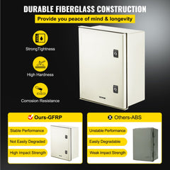 VEVOR NEMA Steel Enclosure, 16 x 12 x 8'' NEMA 4X Fiberglass Electrical Box, IP66 Waterproof & Dustproof