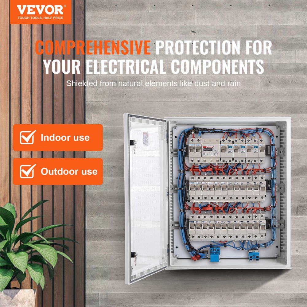 VEVOR NEMA Steel Case, 24x20x9'' NEMA 4X Fiberglass Electric Enclosure, IP66 Water & Dust Resistant, Suitable for Both