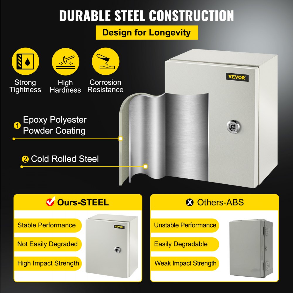 VEVOR NEMA Metal Case, 10 x 8 x 6'' NEMA 4X Metal Electric Enclosure, IP66 Water & Dust Resistant, Suitable for Both