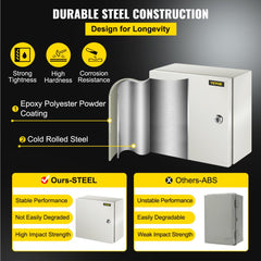 VEVOR NEMA Steel Enclosure, 12 x 12 x 6'' NEMA 4X Steel Electrical Box, IP66 Waterproof & Dustproof, Outdoor/Indoor