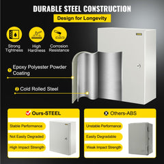 VEVOR Carbon Steel Electrical Box, 16x12x6 inches, Hinged Cover, IP66 Waterproof & Dust Resistant, Suitable for Outdoor