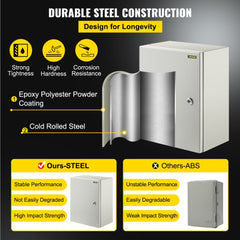 VEVOR NEMA Steel Case, Dimensions 16x12x8 inches, NEMA 4X Steel Electric Enclosure, IP66 Rated for Water and Dust