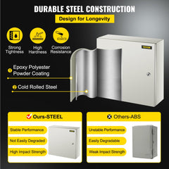 VEVOR NEMA Steel Enclosure, 20 x 20 x 6'' NEMA 4X Steel Electrical Box, IP66 Waterproof & Dustproof, Outdoor/Indoor