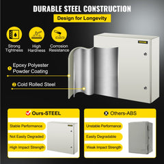 VEVOR NEMA Steel Case, 24x24x8'' NEMA 4X Metal Electric Enclosure, IP66 Water & Dust Resistant, Suitable for Both