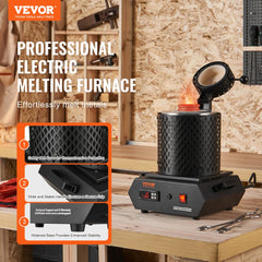 VEVOR Gold Melting Furnace, 1350W, 2102 ℉ Max Temperature, Digital Electric Melting Furnace with 1 kg and 3 kg Ceramic