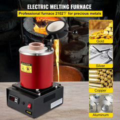 VEVOR Gold Melting Furnace, 1350W, 2102 ℉ Max Temperature, 3 kg Digital Electric Melting Furnace, with 1 kg and 3 kg