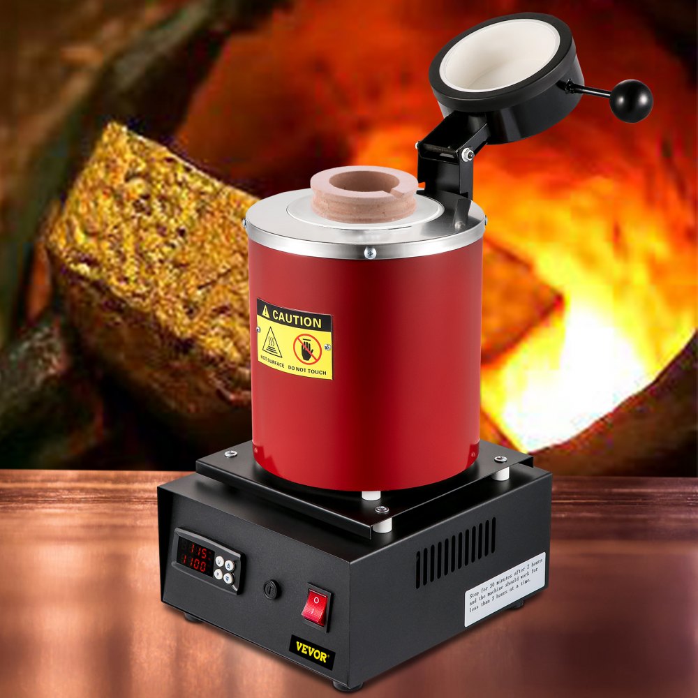 VEVOR Gold Melting Furnace, 1350W, 2102 ℉ Max Temperature, 3 kg Digital Electric Melting Furnace, with 1 kg and 3 kg