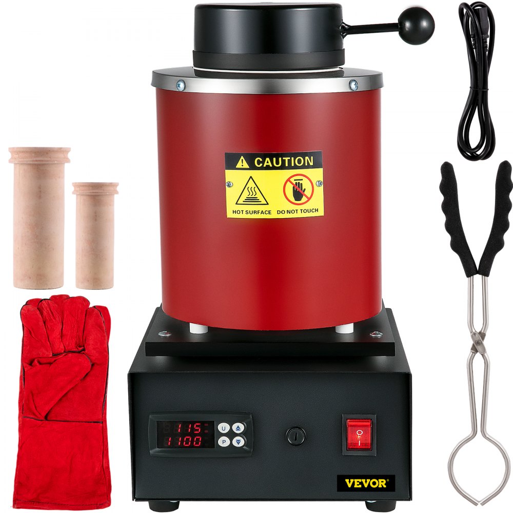 VEVOR Gold Melting Furnace, 1350W, 2102 ℉ Max Temperature, 3 kg Digital Electric Melting Furnace, with 1 kg and 3 kg