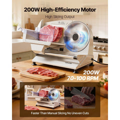 VEVOR Meat Slicer, 7.5" Electric Deli Slicer with 2 SUS420 Blades & 0-0.6" Adjustable Thickness, 200W Home Food-Slicer