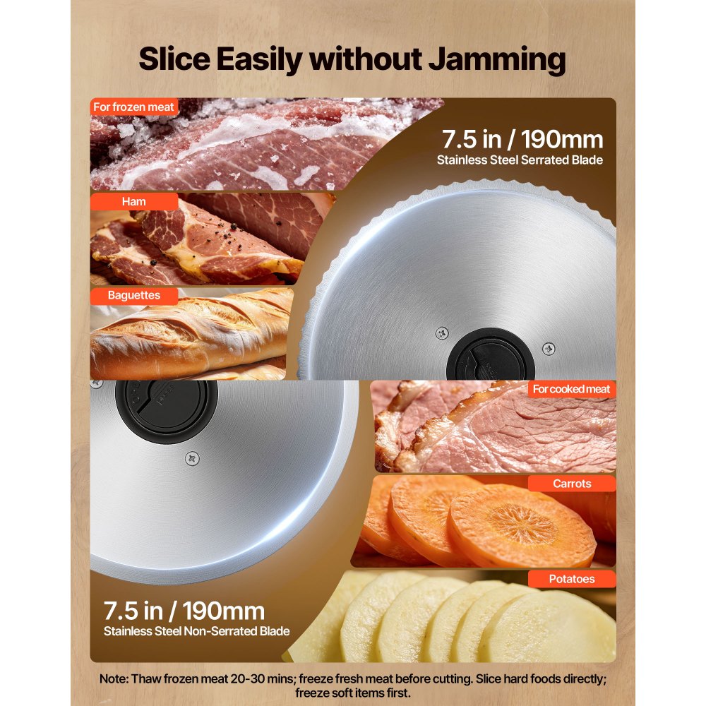 VEVOR Meat Slicer, 7.5" Electric Deli Slicer with 2 SUS420 Blades & 0-0.6" Adjustable Thickness, 200W Home Food-Slicer