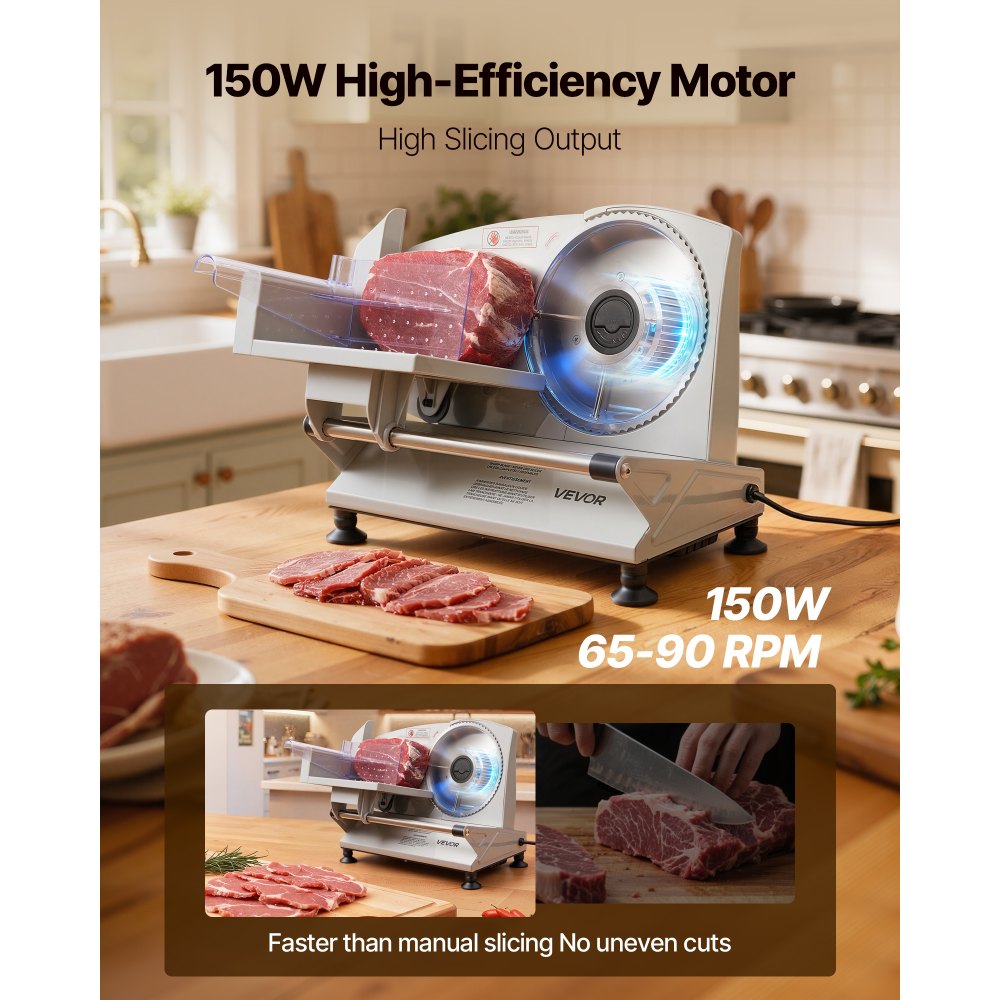 VEVOR Meat Slicer, 6.7 inch 150W Electric Deli Slicer Machine with two SUS420 Blades, 0-0.6 inch Adjustable Thickness