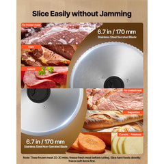 VEVOR Meat Slicer, 6.7 inch 150W Electric Deli Slicer Machine with two SUS420 Blades, 0-0.6 inch Adjustable Thickness