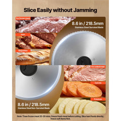 VEVOR Meat Slicer, 8.6" Electric Deli Slicer with 2 SUS420 Blades & 0-0.6" Adjustable Thickness, Dual Security Lock
