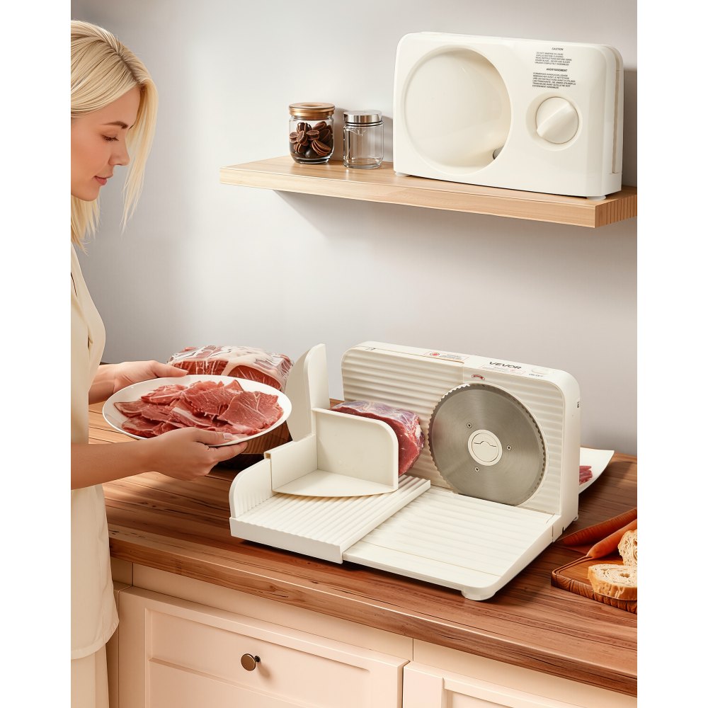 VEVOR Meat Slicer, 6.7" Foldable Electric Cutter with Dual Security Lock, 0-0.59" Adjustable Thickness, Easy to Clean