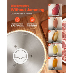 VEVOR Meat Slicer, 6.7" Foldable Electric Cutter with Dual Security Lock, 0-0.59" Adjustable Thickness, Easy to Clean