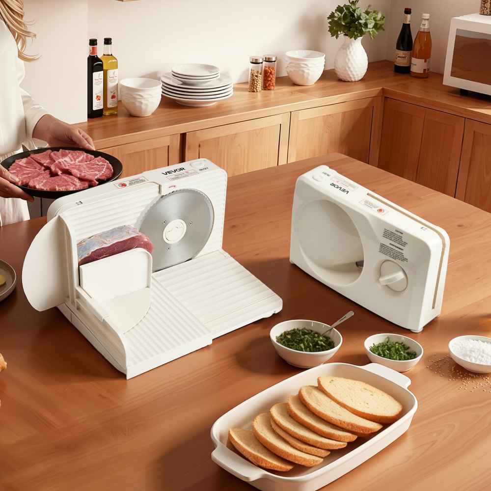 VEVOR Meat Slicer, 6.7" Foldable Electric Cutter with Dual Security Lock, 0-0.59" Adjustable Thickness, Easy to Clean
