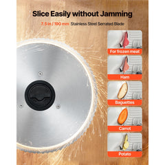 VEVOR Meat Slicer, 7.5 inch 200W Electric Deli Slicer Machine with SUS420 Blade, 0-0.6 inch Adjustable Thickness, ETL