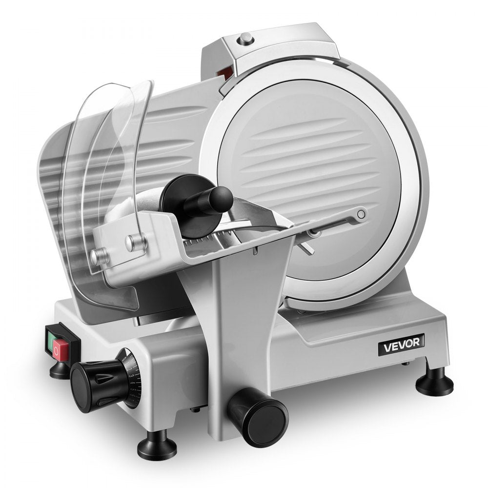 VEVOR Commercial Meat Slicer, 300W Electric Cutter, Removable 10" Carbon Steel Blade and Food Tray, 0-0.47" Adjustable