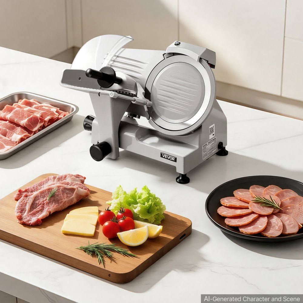 VEVOR Commercial Meat Slicer 300W Electric Cutter 8.7" Carbon Steel Blade, Food Slicer Machine with Removable Blade and