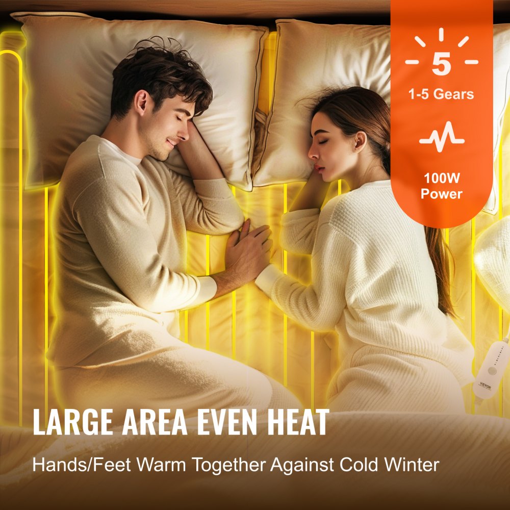 VEVOR Heated Mattress Pad, 39 x 75 in, Electric Bed Warmer with 1-5 Heat Settings Control, 10-Hour Auto Shut Off