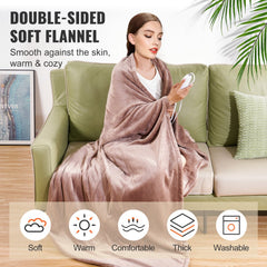 VEVOR Heated Blanket Electric Throw, 100" x 90" King Size, Soft Flannel Heating Blanket with 10 Hours Timer Auto-off &