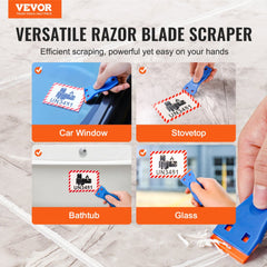 VEVOR Plastic Razor Blade Scraper, 2PCS Scraper Tool, 120PCS Plastic Blades, Cleaning Scraper Remover for Stickers