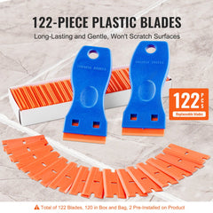 VEVOR Plastic Razor Blade Scraper, 2PCS Scraper Tool, 120PCS Plastic Blades, Cleaning Scraper Remover for Stickers