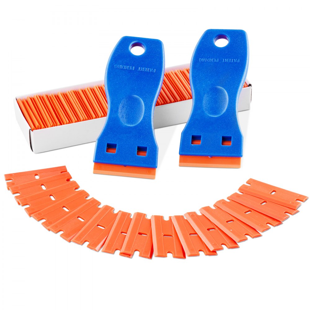 VEVOR Plastic Razor Blade Scraper, 2PCS Scraper Tool, 120PCS Plastic Blades, Cleaning Scraper Remover for Stickers