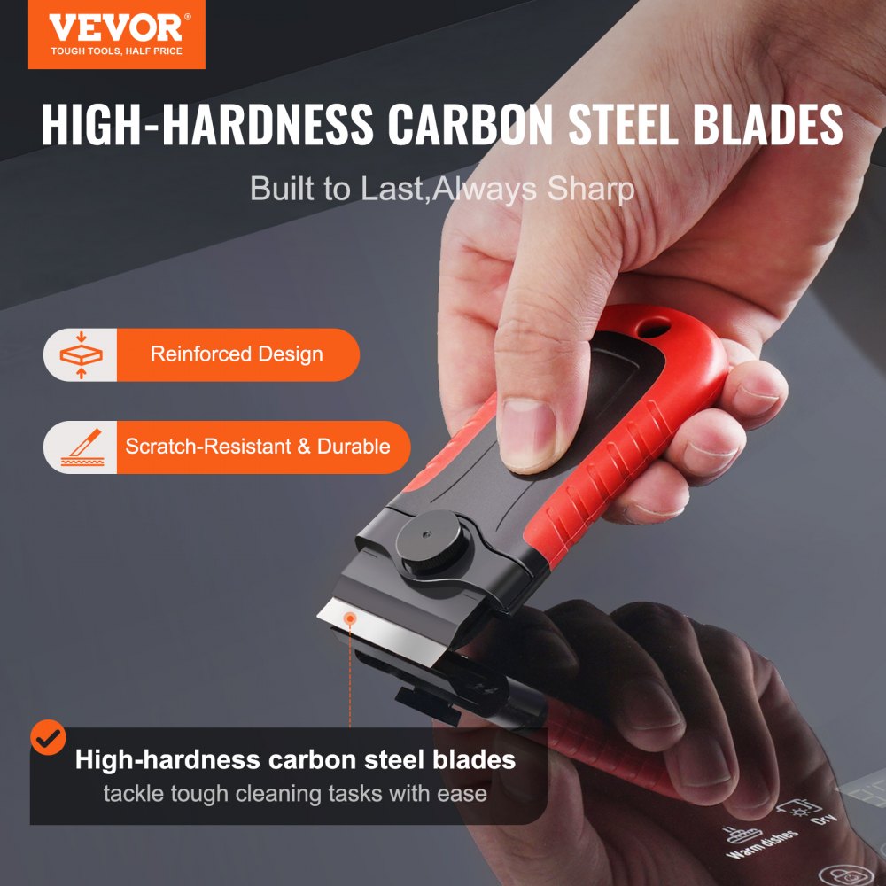 VEVOR Razor Blade Scraper, 15 Extra Blades, Locking Scraper Tool with Security Cap, Carbon Steel and POM Blades, for