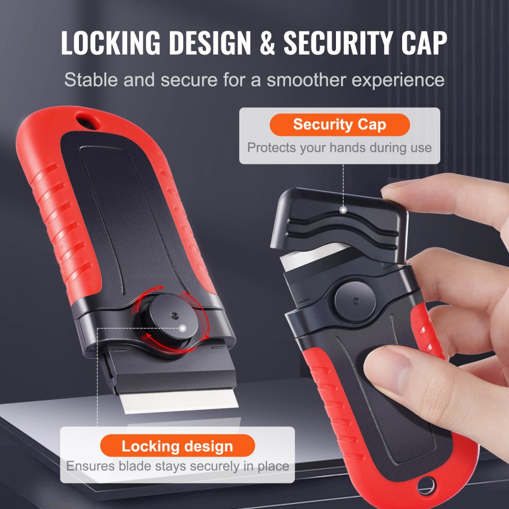 VEVOR Razor Blade Scraper, 15 Extra Blades, Locking Scraper Tool with Security Cap, Carbon Steel and POM Blades, for