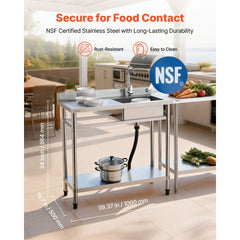 VEVOR Stainless Steel Utility Sink, Free Standing Single Bowl Commercial Kitchen Sink with Faucet, 39.4 x 19.7 x 37 in