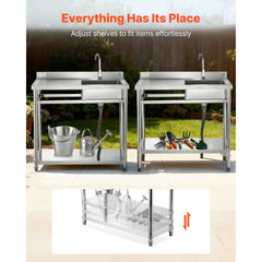 VEVOR Stainless Steel Utility Sink, Free Standing Single Bowl Commercial Kitchen Sink with Faucet, 39.4 x 19.7 x 37 in