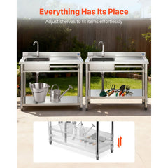 VEVOR Stainless Steel Utility Sink, Free Standing Single Bowl Commercial Kitchen Sink with Faucet, Utility Right Basin