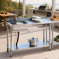 VEVOR Stainless Steel Utility Sink, Free Standing Single Bowl Commercial Kitchen Sink with Faucet, Utility Right Basin