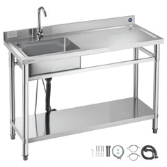 VEVOR Stainless Steel Utility Sink, Free Standing Single Bowl Commercial Kitchen Sink with Faucet, Utility Right Basin
