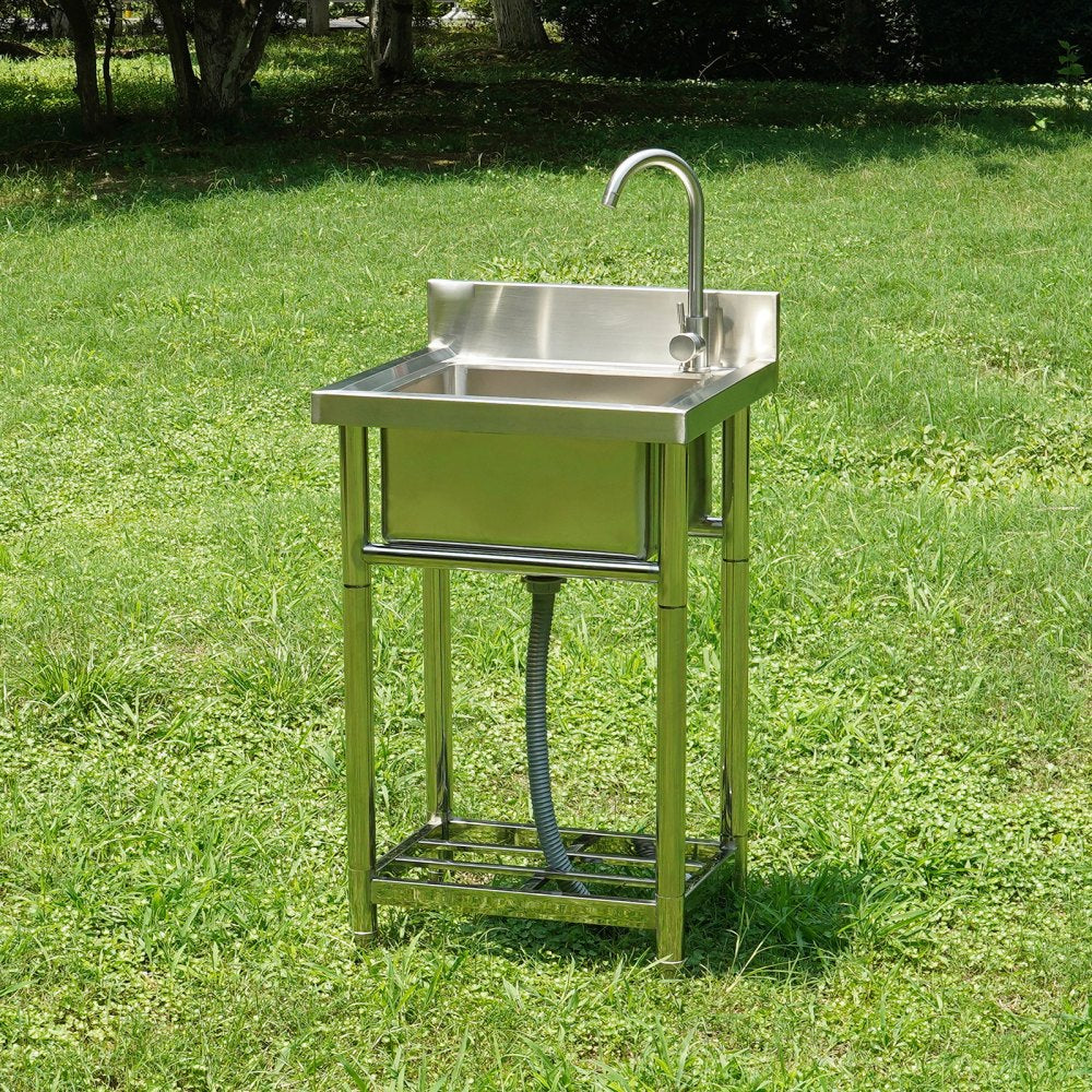 VEVOR Stainless Steel Utility Sink, 1 Compartment Free Standing Small Sink Include Faucet & legs, 16 x 13 x 8.7 in