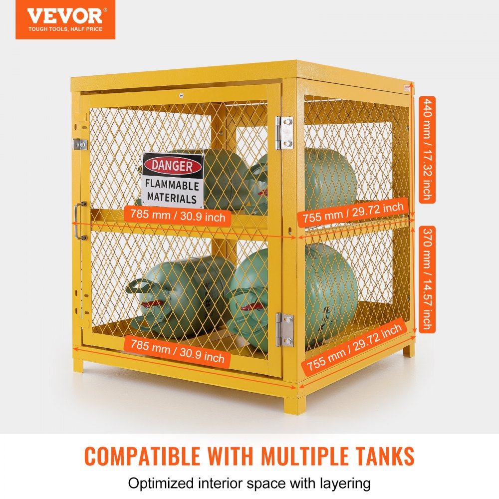 VEVOR Horizontal Cylinder Storage Cabinet, 4 x 33 lbs Cylinder Capacity, 31.02x30.04x35 inch Propane Storage Cage, Gas