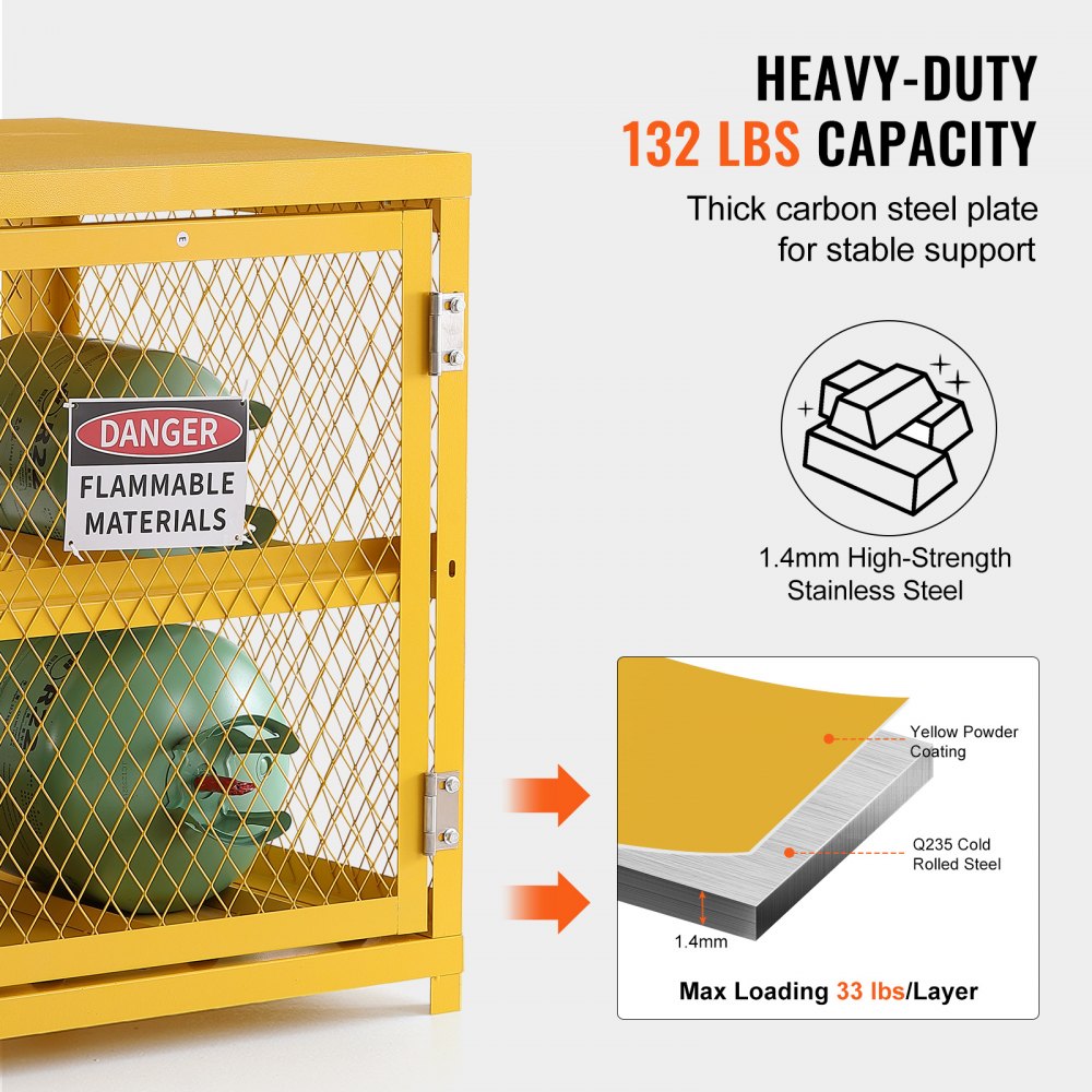 VEVOR Horizontal Cylinder Storage Cabinet, 4 x 33 lbs Cylinder Capacity, 31.02x30.04x35 inch Propane Storage Cage, Gas