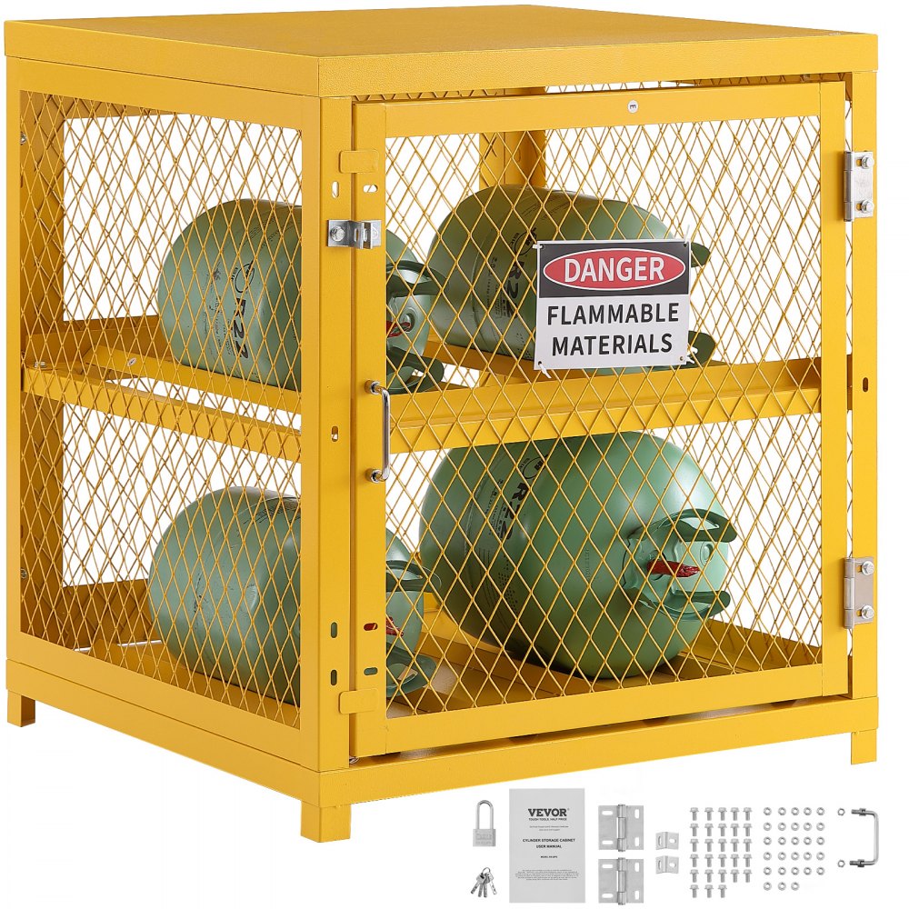 VEVOR Horizontal Cylinder Storage Cabinet, 4 x 33 lbs Cylinder Capacity, 31.02x30.04x35 inch Propane Storage Cage, Gas